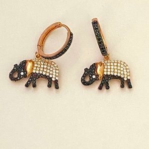🐘925 Sterling silver elephant cz stones earrings 14K rose gold plated